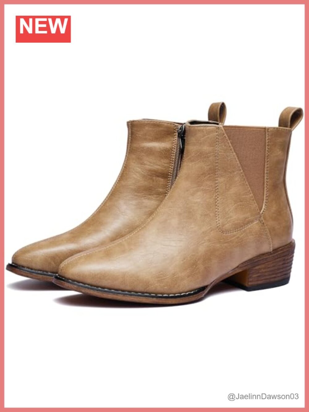 Women's Chelsea Ankle Boots Mid Heel Pointed Toe Zipper Synthetic Leather